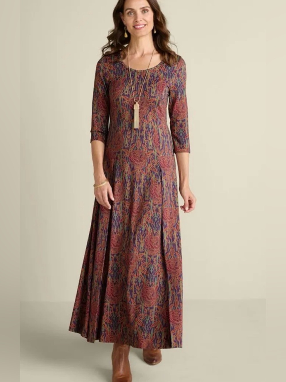 Soft Surroundings Alcott Maxi Dress Size 3X Floral Print 3/4 Sleeve Boho Casual